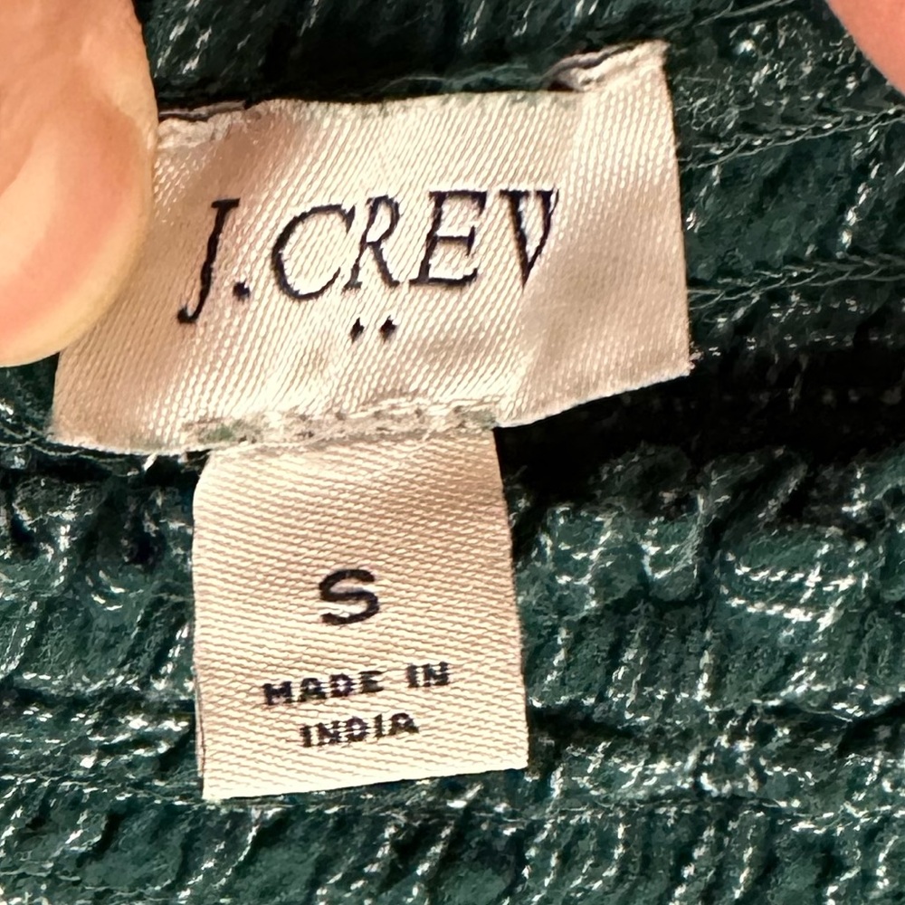 J. Crew Green Plaid Flannel Peasant Cropped Balloon Sleeve Peplum Top - Picture 2 of 3